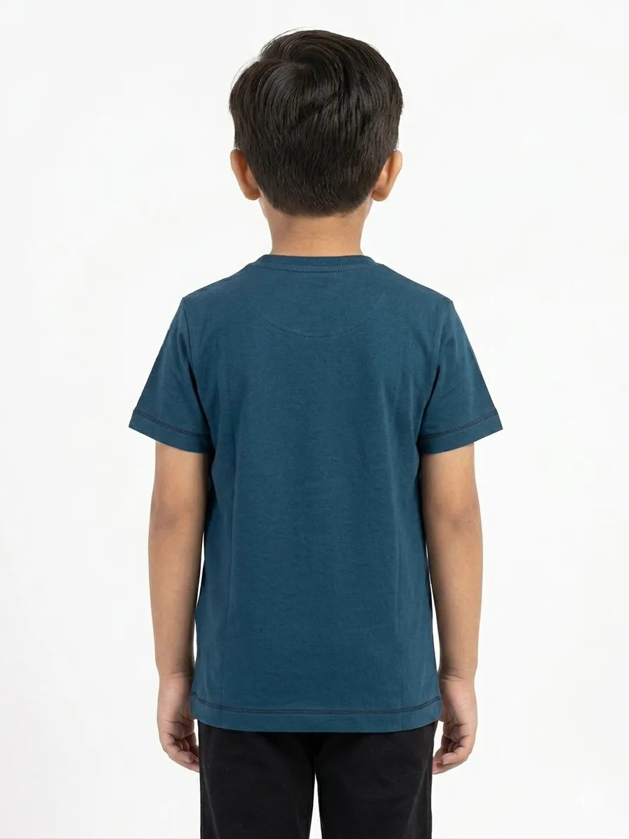 Teal blue Trendy Printed Cotton Half Sleeve T-Shirt for Boys -Kidley