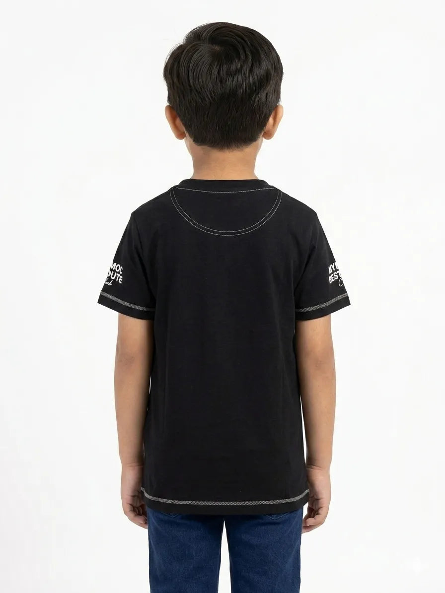 Boys 100% Cotton Regular Fit black Half Sleeve Printed T-Shirts -Kidley