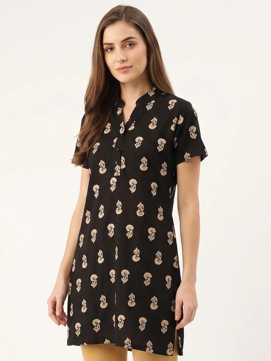 Black Floral cotton tunic Tops for Women's | Kidley