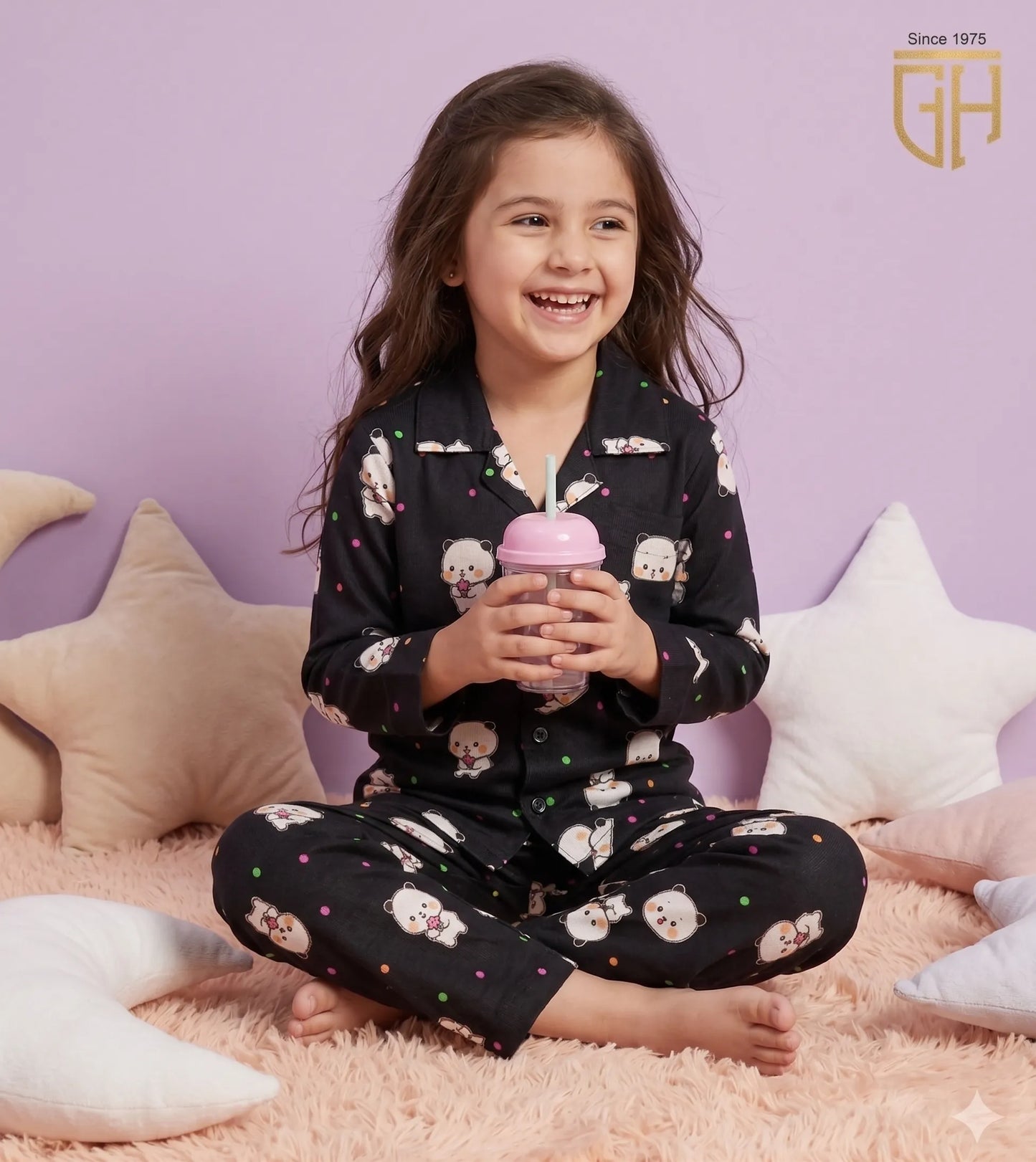 Kitty Print cute black night suit for girls