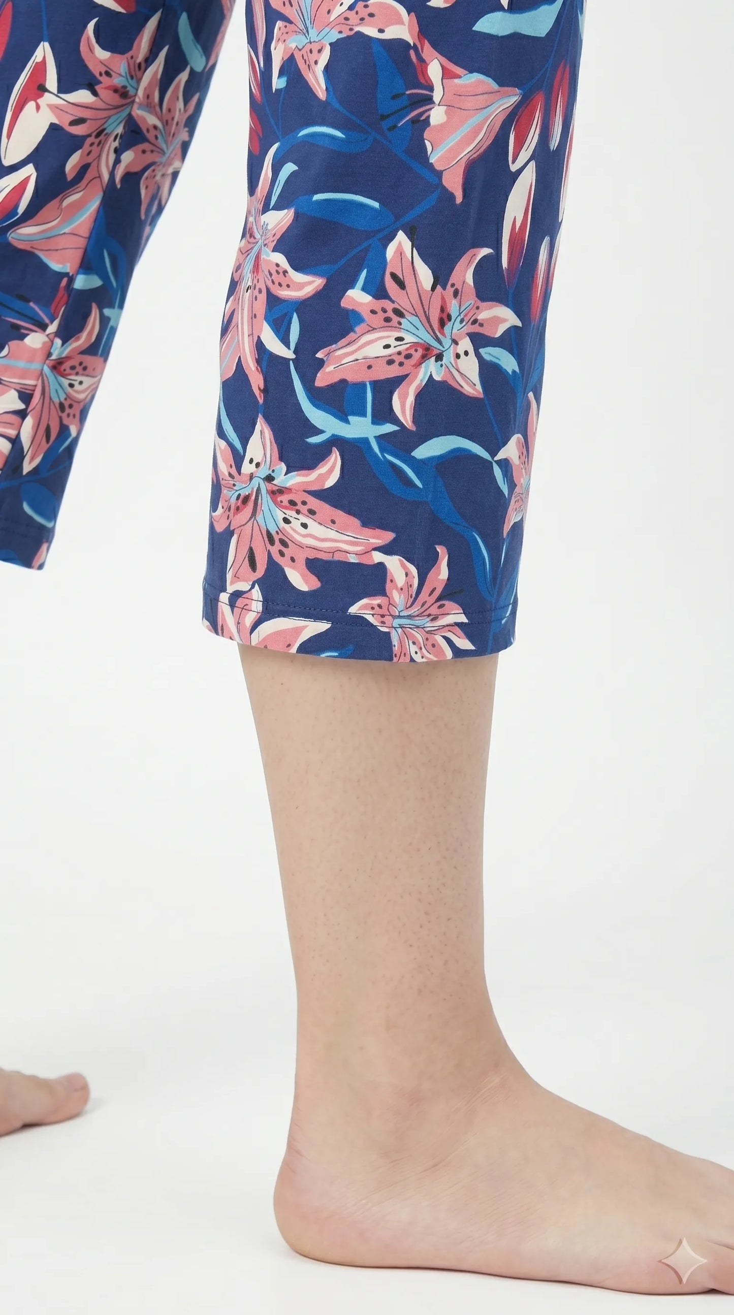 Royal Blue floral Printed Capri with Elastic Waist |Kidley