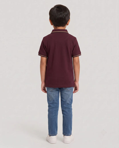 Maroon Wine Tipped Polo T-Shirt for Boys | Kidley
