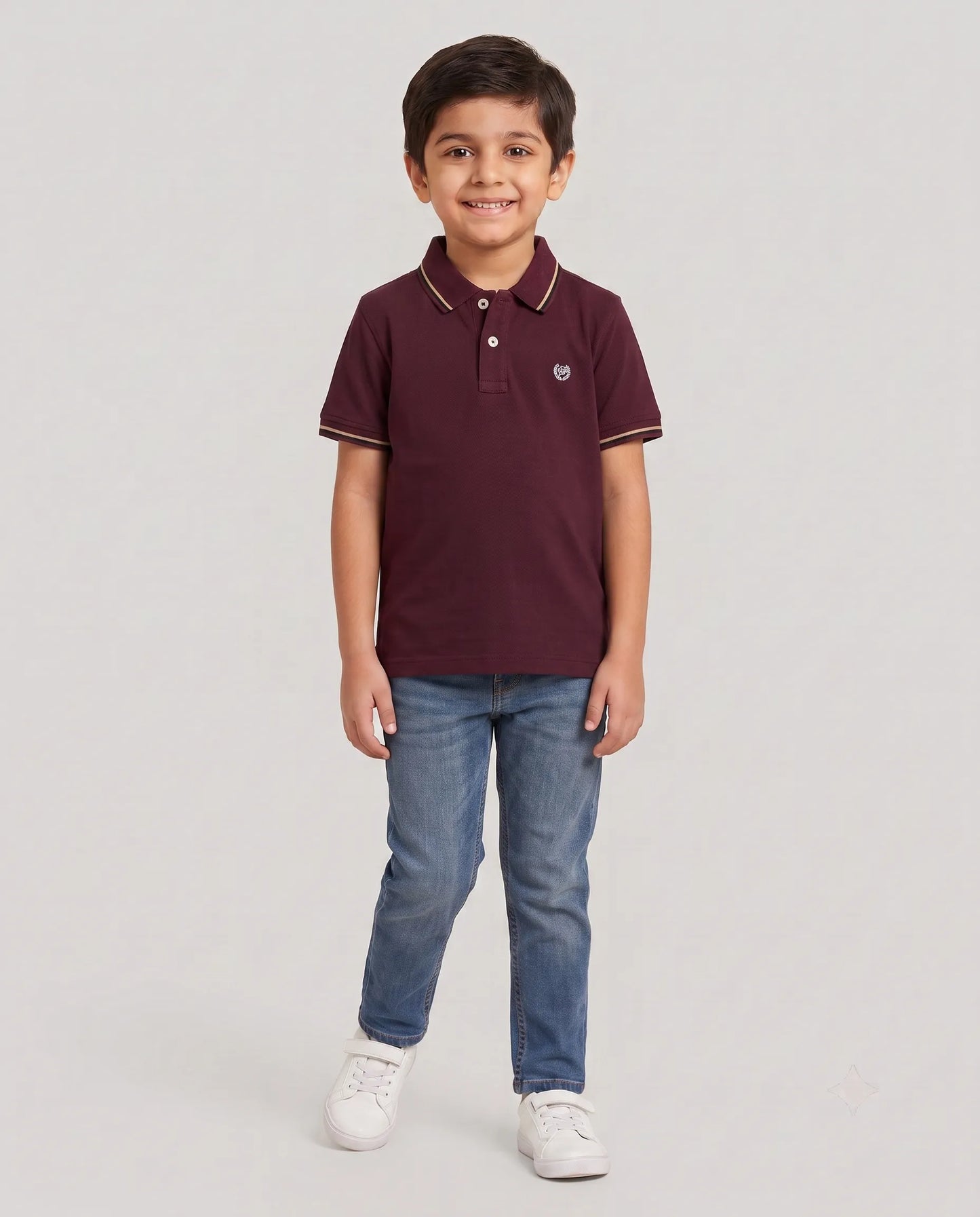 Maroon Wine Tipped Polo T-Shirt for Boys | Kidley