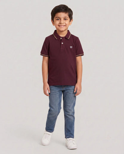 Maroon Wine Tipped Polo T-Shirt for Boys | Kidley