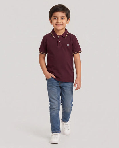 Maroon Wine Tipped Polo T-Shirt for Boys | Kidley
