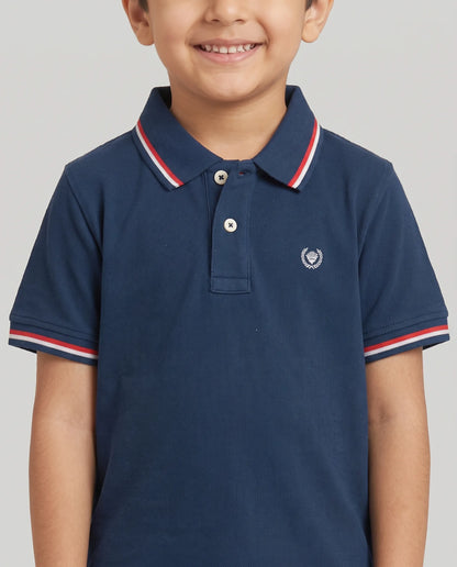 Navy Blue Tipped Polo T-Shirt for Boys | Kidley