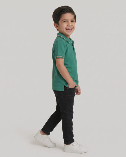 Green Tipped Polo T-Shirt for Boys | Kidley