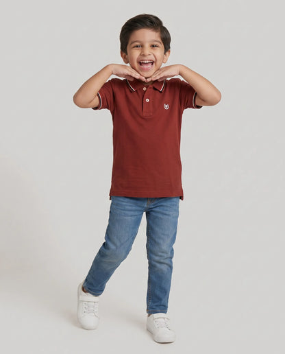Rust Red Tipped Polo T-Shirt for Boys | Kidley