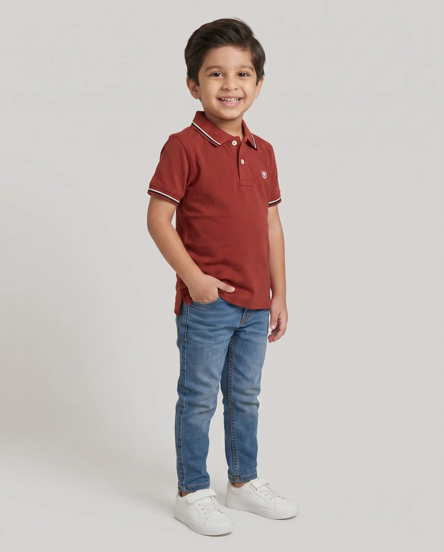 Rust Red Tipped Polo T-Shirt for Boys | Kidley