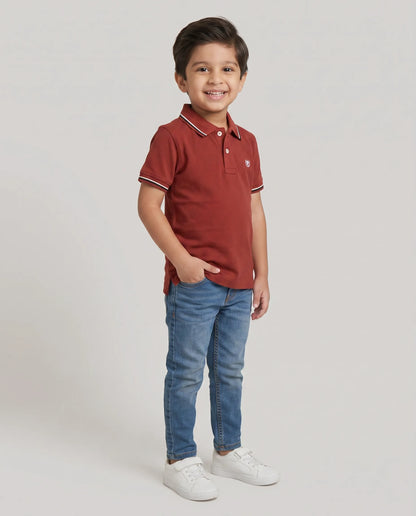 Rust Red Tipped Polo T-Shirt for Boys | Kidley