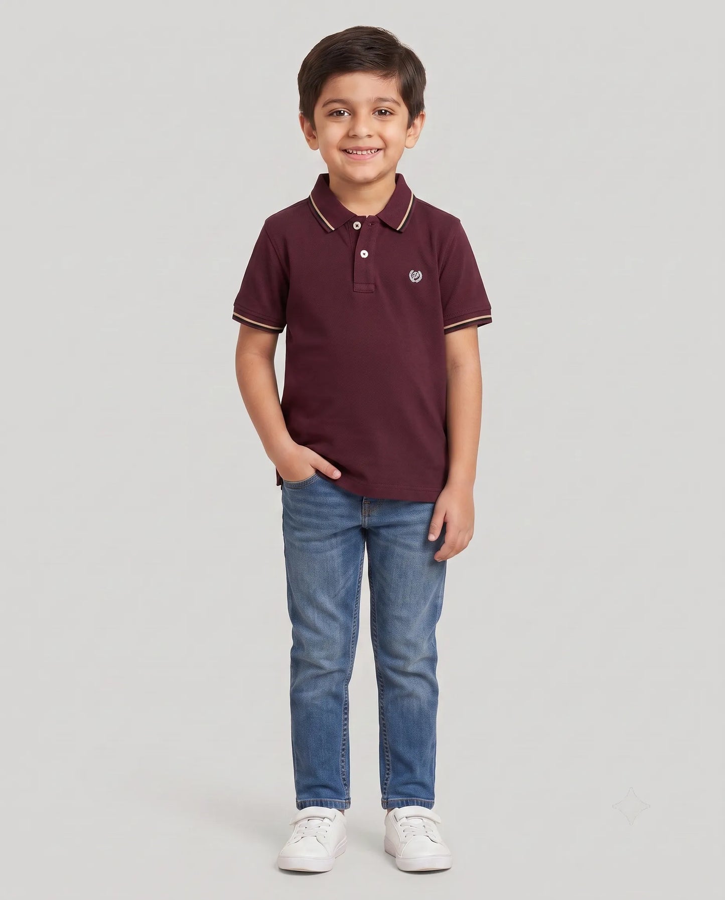 Maroon Wine Tipped Polo T-Shirt for Boys | Kidley