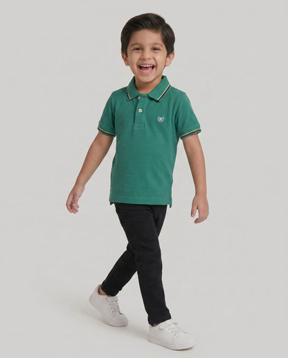 Green Tipped Polo T-Shirt for Boys | Kidley