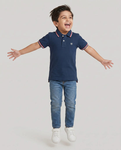 Navy Blue Tipped Polo T-Shirt for Boys | Kidley