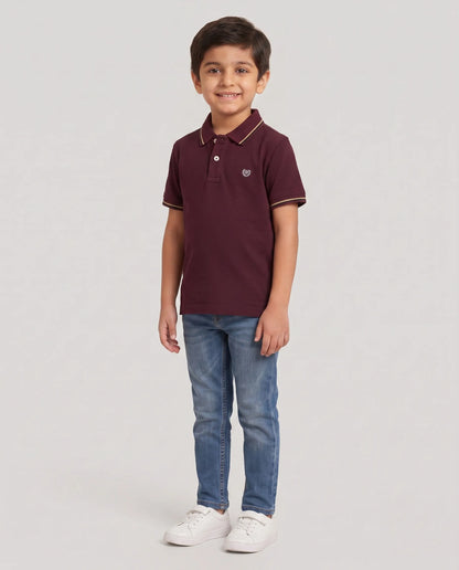 Maroon Wine Tipped Polo T-Shirt for Boys | Kidley