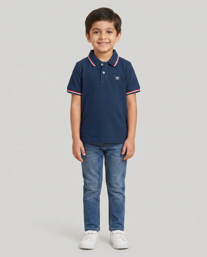 Navy Blue Tipped Polo T-Shirt for Boys | Kidley