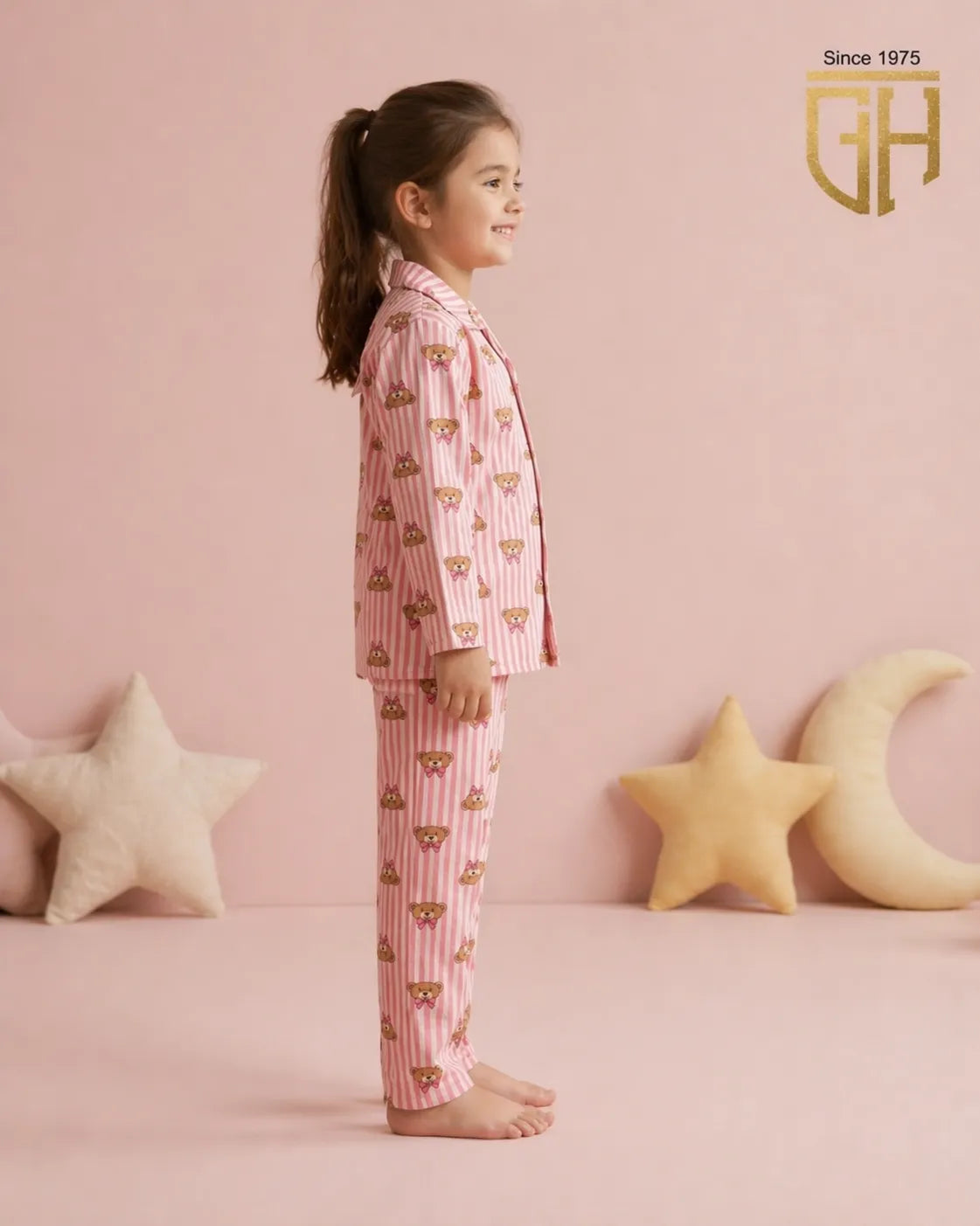 Teddy Print cute pink night suit for girls