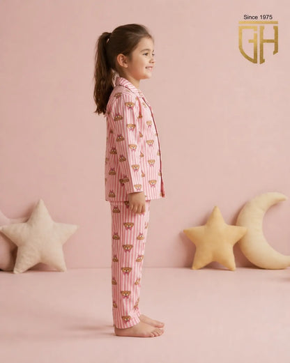 Teddy Print cute pink night suit for girls