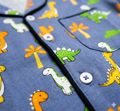 Blue Dinosaur print Full Sleeves cotton Night Suit- Kidley