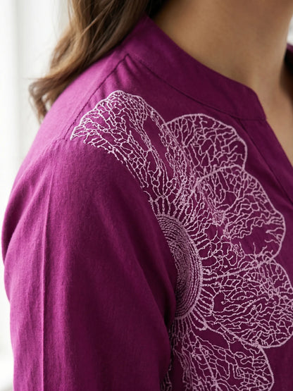 Purple printed Comfortable Cotton | Short Kurti Tunic Tops for Women's | Kidley