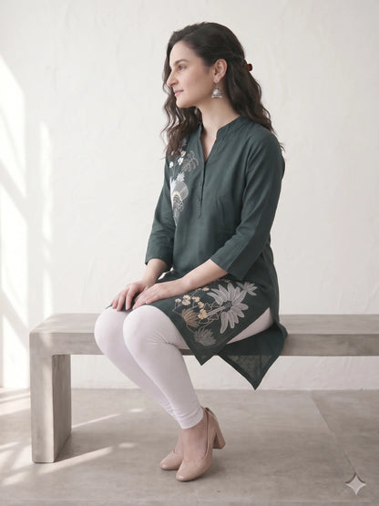 Bottle green Short Kurti Tunic Tops for Women's | Kidley