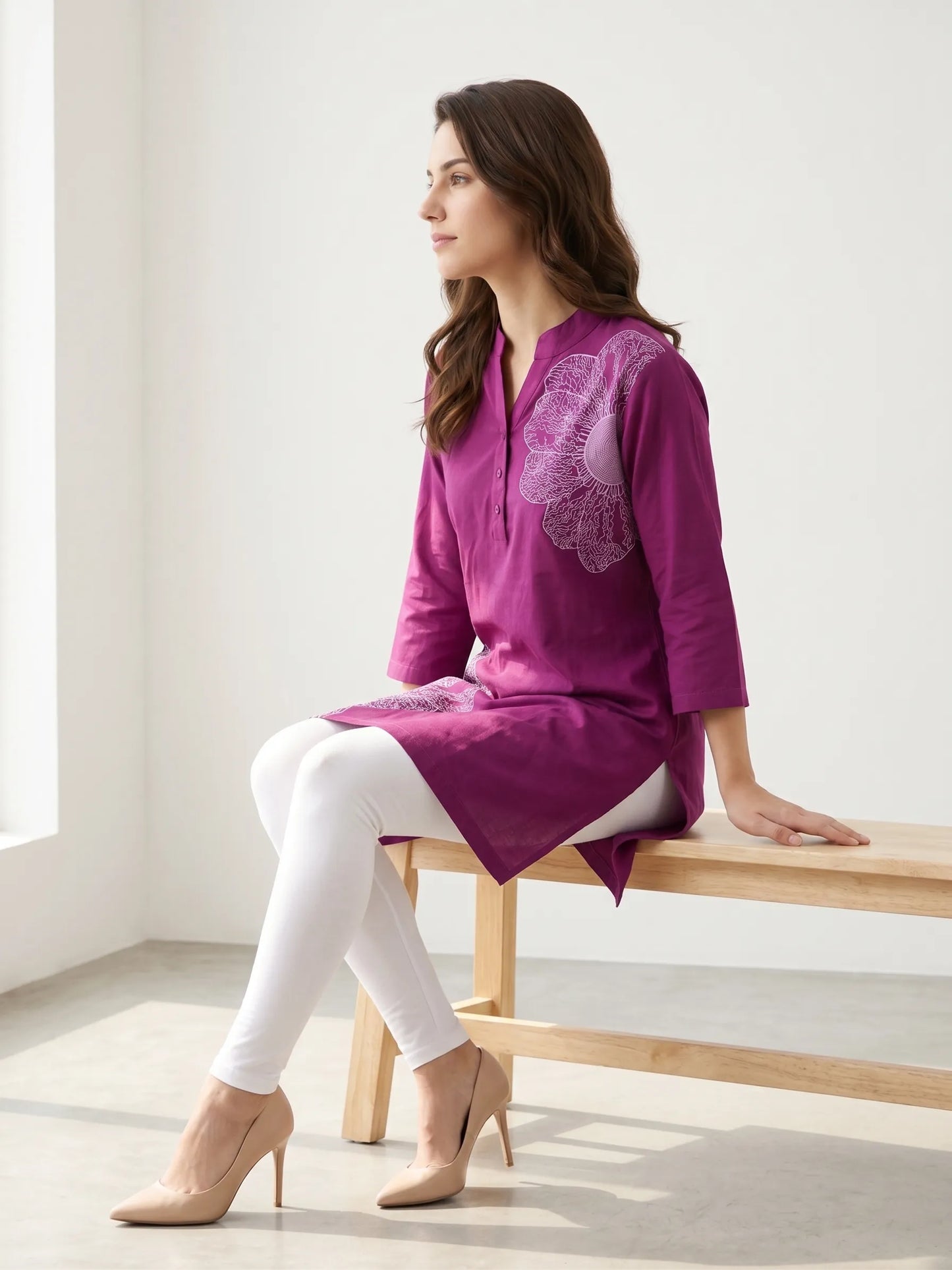 Purple printed Comfortable Cotton | Short Kurti Tunic Tops for Women's | Kidley