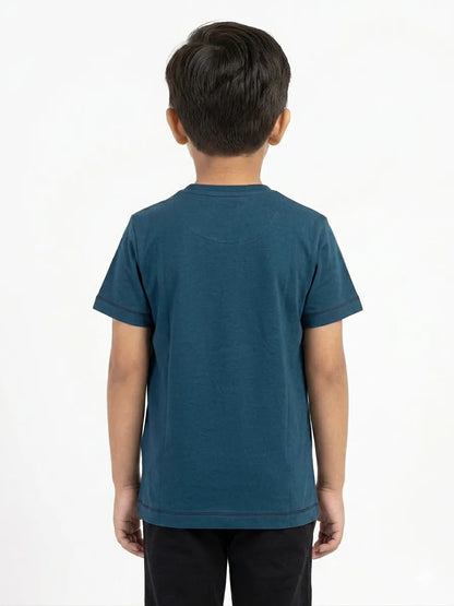 Teal blue Trendy Printed Cotton Half Sleeve T-Shirt for Boys -Kidley