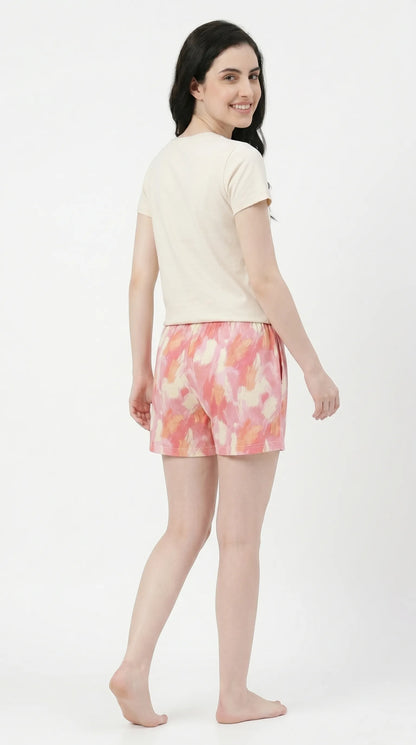 Pink Printed cute shorts for women.