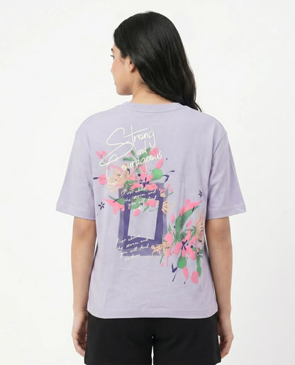Lilac purple oversize back printed t-shirts for women- Kidley