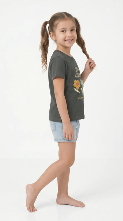 Girl's Cotton Relaxed Fit printed T-Shirt | Kidley