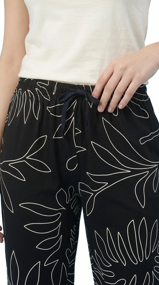 Black Floral printed Hosiery Cotton Capri for Women  |Kidley