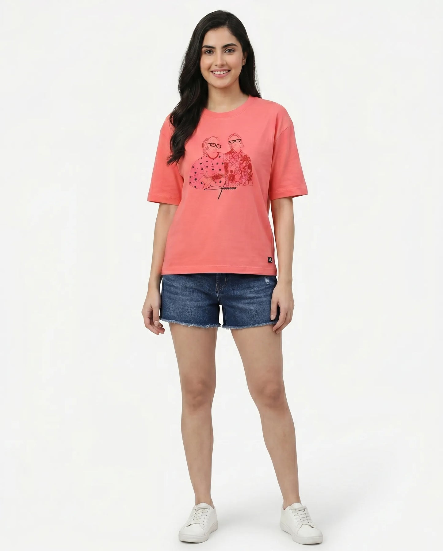 Peach oversize back printed t-shirts for women- Kidley