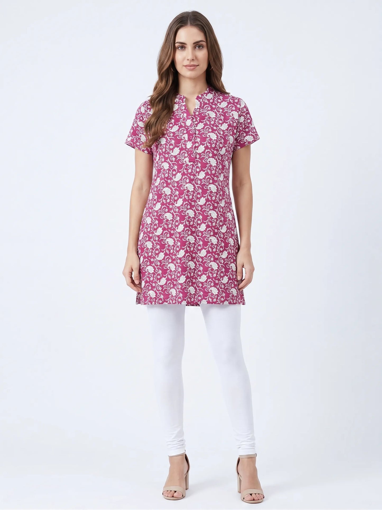 Pink Floral hosiery Kurti Tunic for Women |Kidley