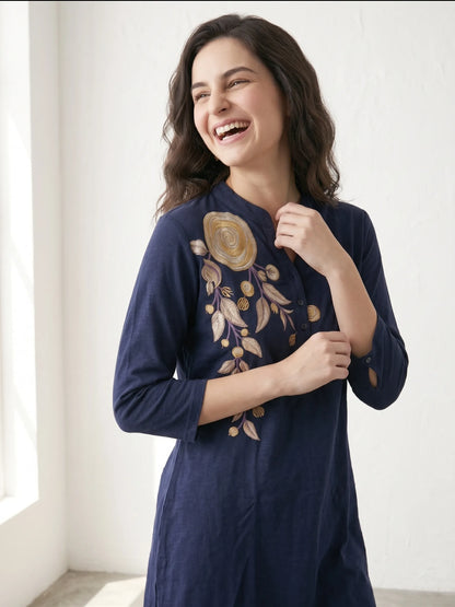Navy blue Short Kurti Tunic Tops for Women's | Kidley