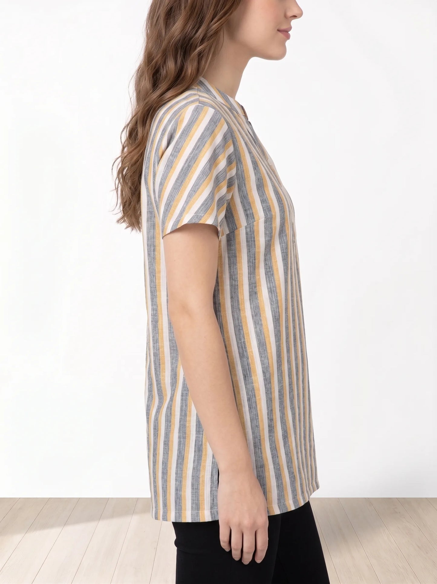 Multi-coloured  Striped mandarin collar Tunic for Women |Kidley