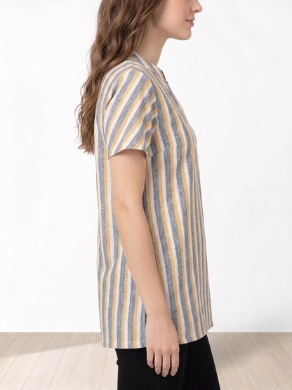 Multi-coloured  Striped mandarin collar Tunic for Women |Kidley