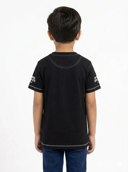 Boys 100% Cotton Regular Fit black Half Sleeve Printed T-Shirts -Kidley