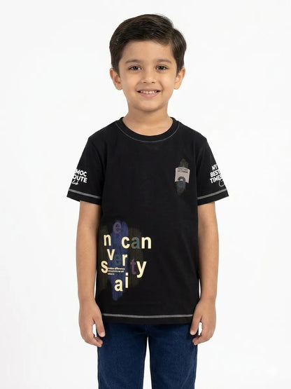 Boys 100% Cotton Regular Fit black Half Sleeve Printed T-Shirts -Kidley