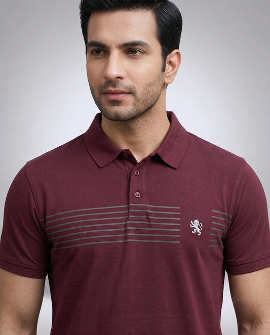 Burgandy wine cotton polo t-shirt for men - front view | Kidley