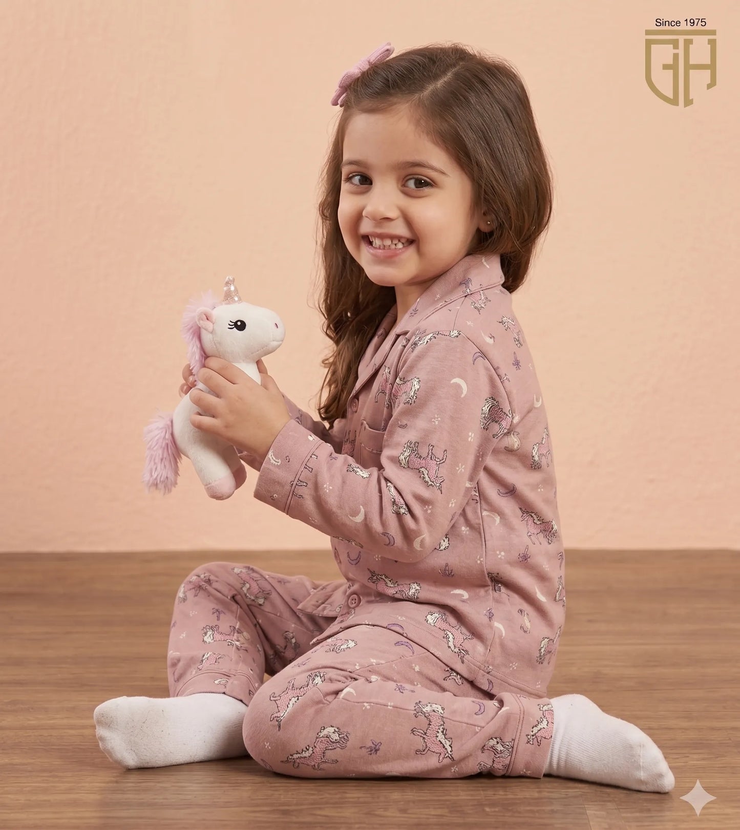 Unicorn Print cute beige brown night suit for girls (Copy)