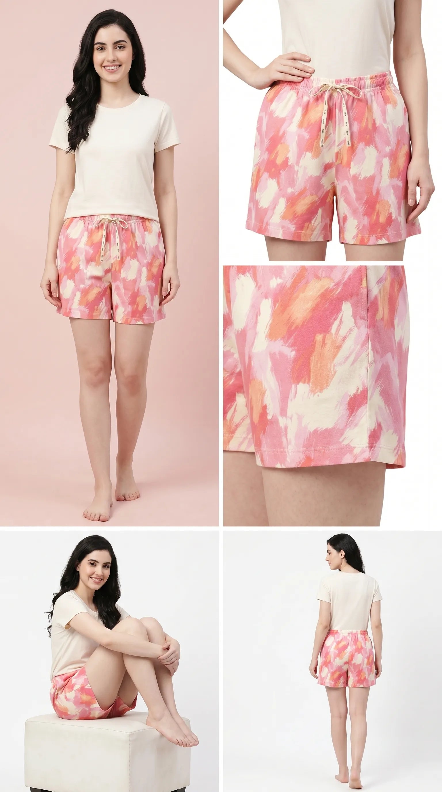 Plus size pink cotton shorts for women — comfortable gym and lounge shorts female
