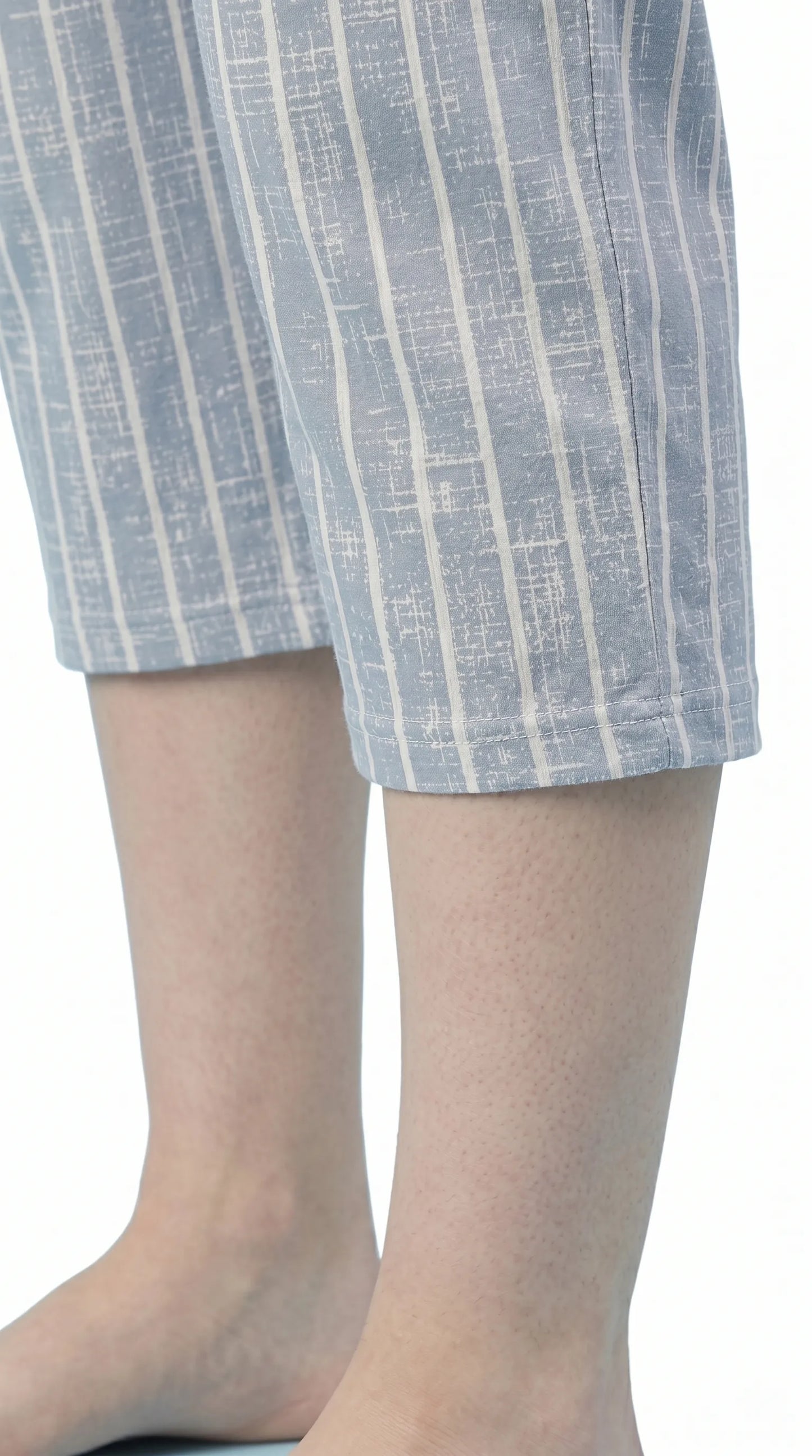 Sky Blue Striped Hosiery Cotton Capri for Women  |Kidley