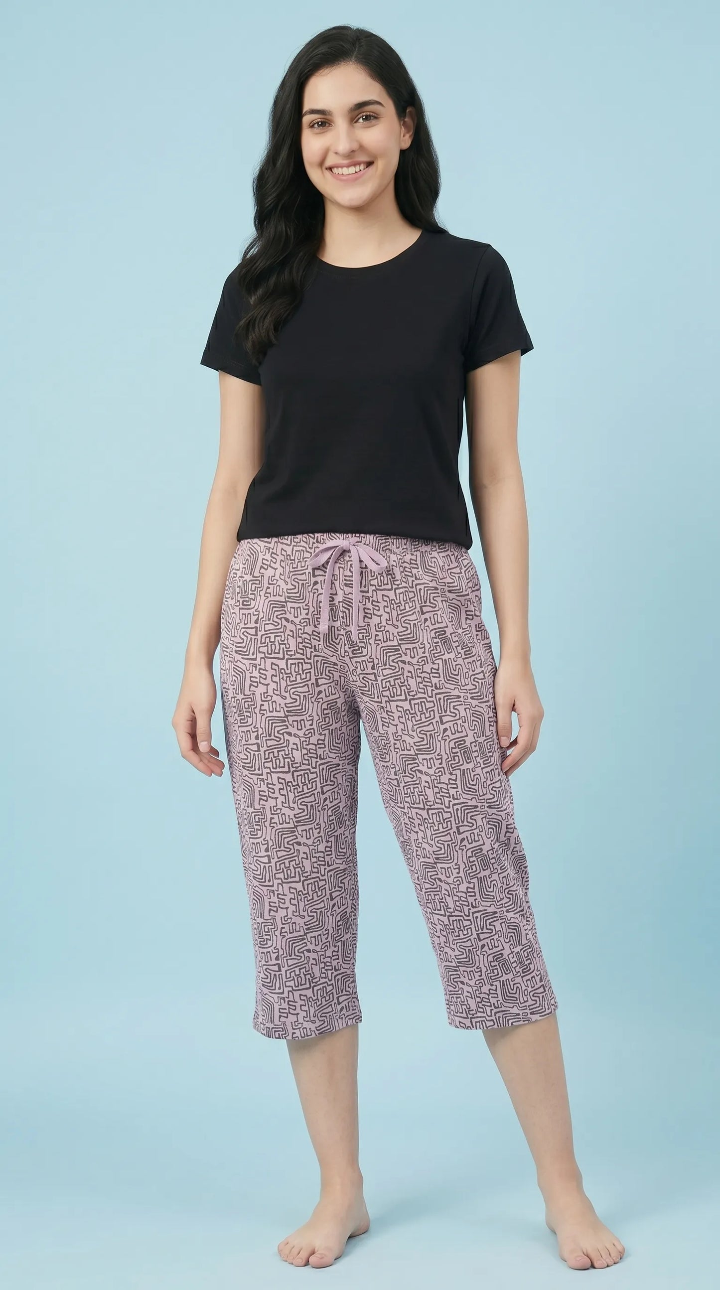 Pastel Soft Elastic Waist Printed Capri Pants | Kidley