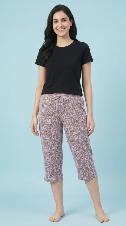 Pastel Soft Elastic Waist Printed Capri Pants | Kidley