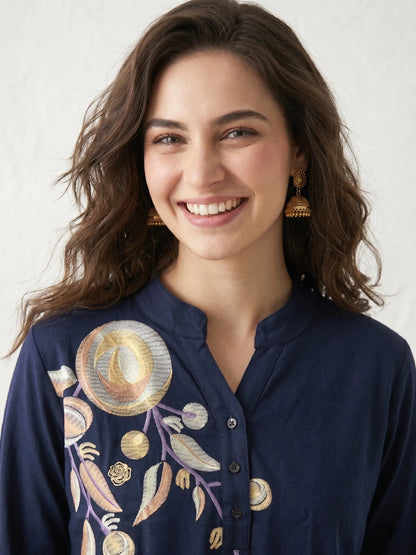 Navy blue Short Kurti Tunic Tops for Women's | Kidley