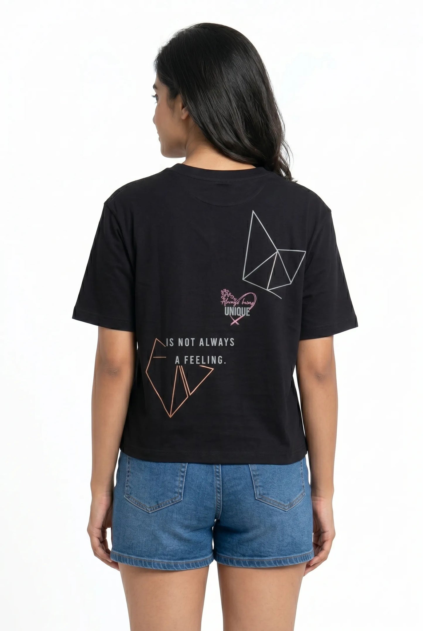 Black oversize back printed t-shirts for women- Kidley