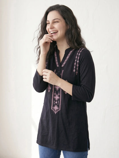 Black printed Short Kurti Tunic Tops for Women's | Kidley