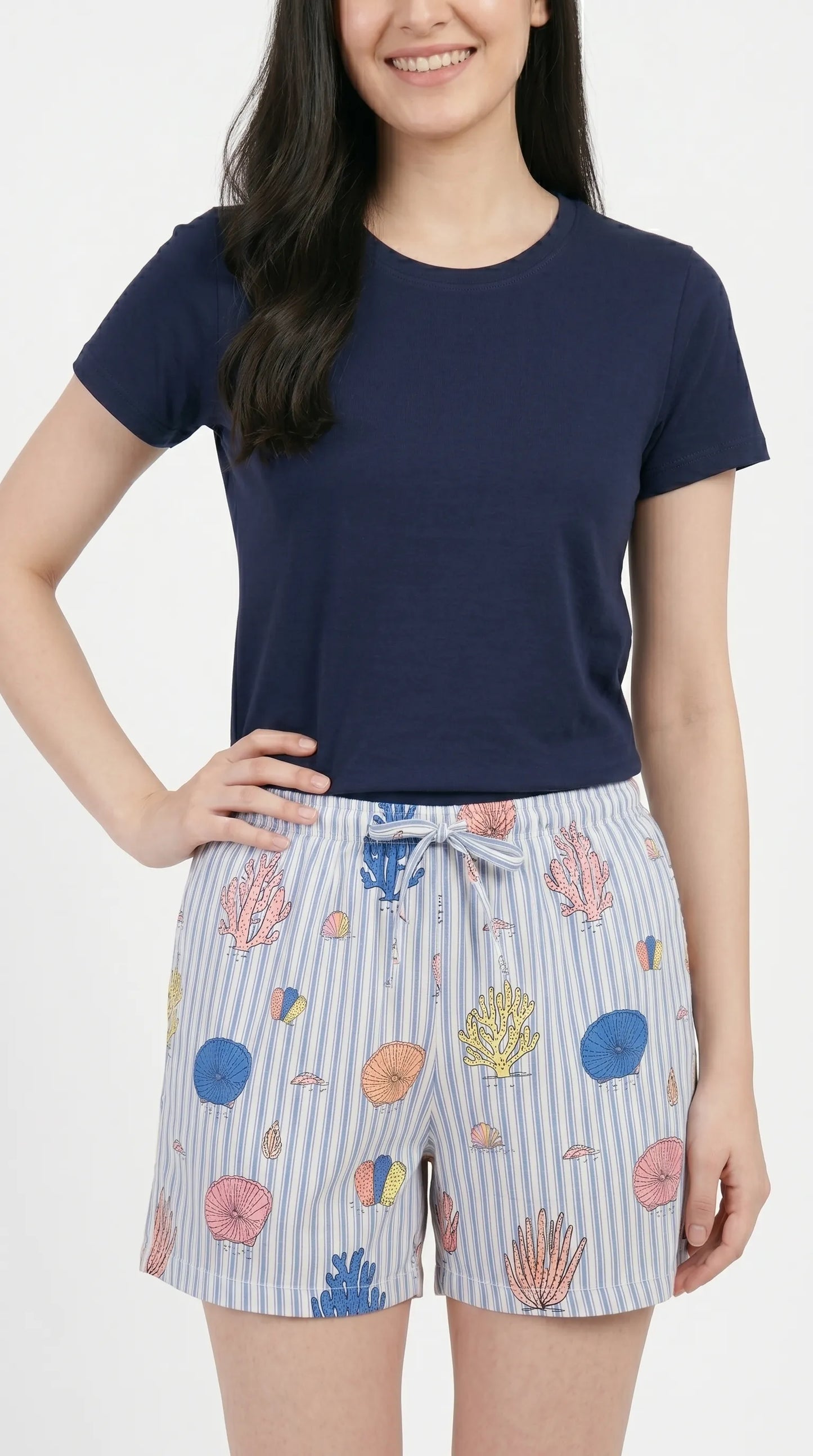 Sky Striped Printed Hosiery Cotton Shorts for Women | Ladies Summer & Night Shorts