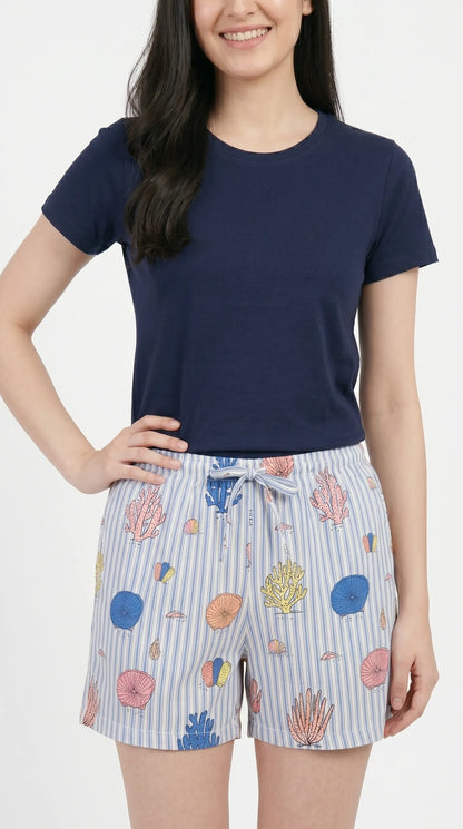 Sky Striped Printed Hosiery Cotton Shorts for Women | Ladies Summer & Night Shorts