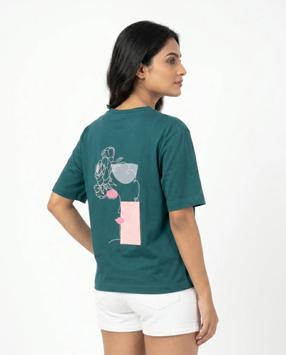 Rama green oversize back printed t-shirts for women- Kidley