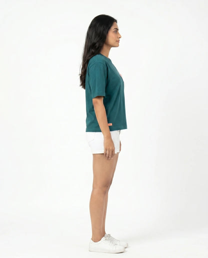 Rama green oversize back printed t-shirts for women- Kidley